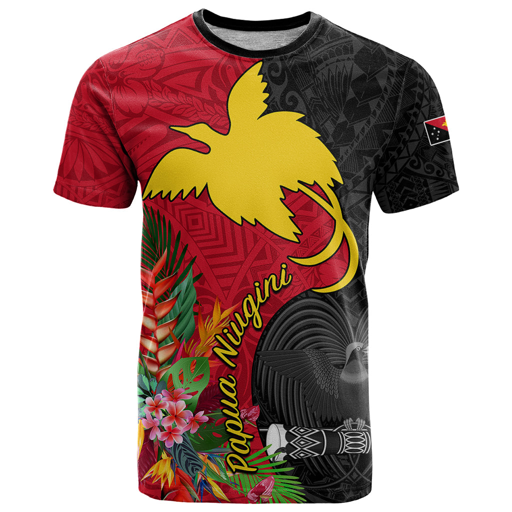 Papua New Guinea T Shirt Birds Of Paradise Mix Tropical Flower Polynesian Pattern LT03 Red - Polynesian Pride
