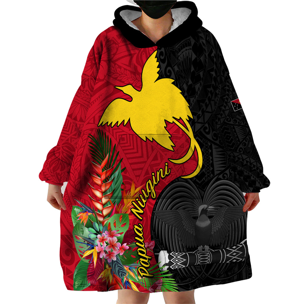 Papua New Guinea Wearable Blanket Hoodie Birds Of Paradise Mix Tropical Flower Polynesian Pattern LT03 - Polynesian Pride
