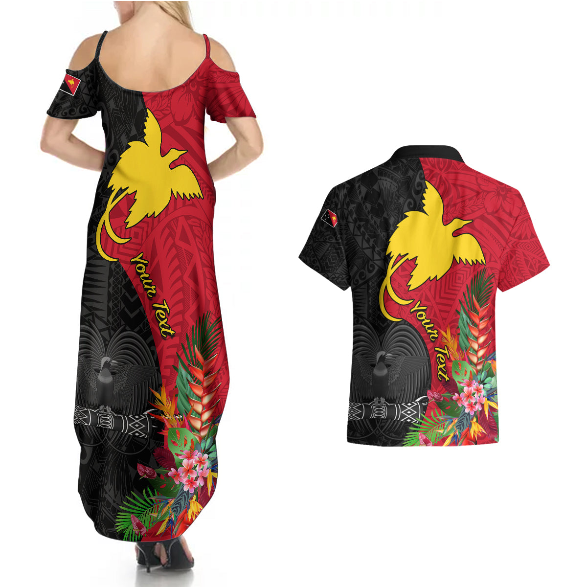Custom Papua New Guinea Couples Matching Summer Maxi Dress and Hawaiian Shirt Birds Of Paradise Mix Tropical Flower Polynesian Pattern LT03 - Polynesian Pride