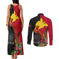 Custom Papua New Guinea Couples Matching Tank Maxi Dress and Long Sleeve Button Shirts Birds Of Paradise Mix Tropical Flower Polynesian Pattern LT03 - Polynesian Pride