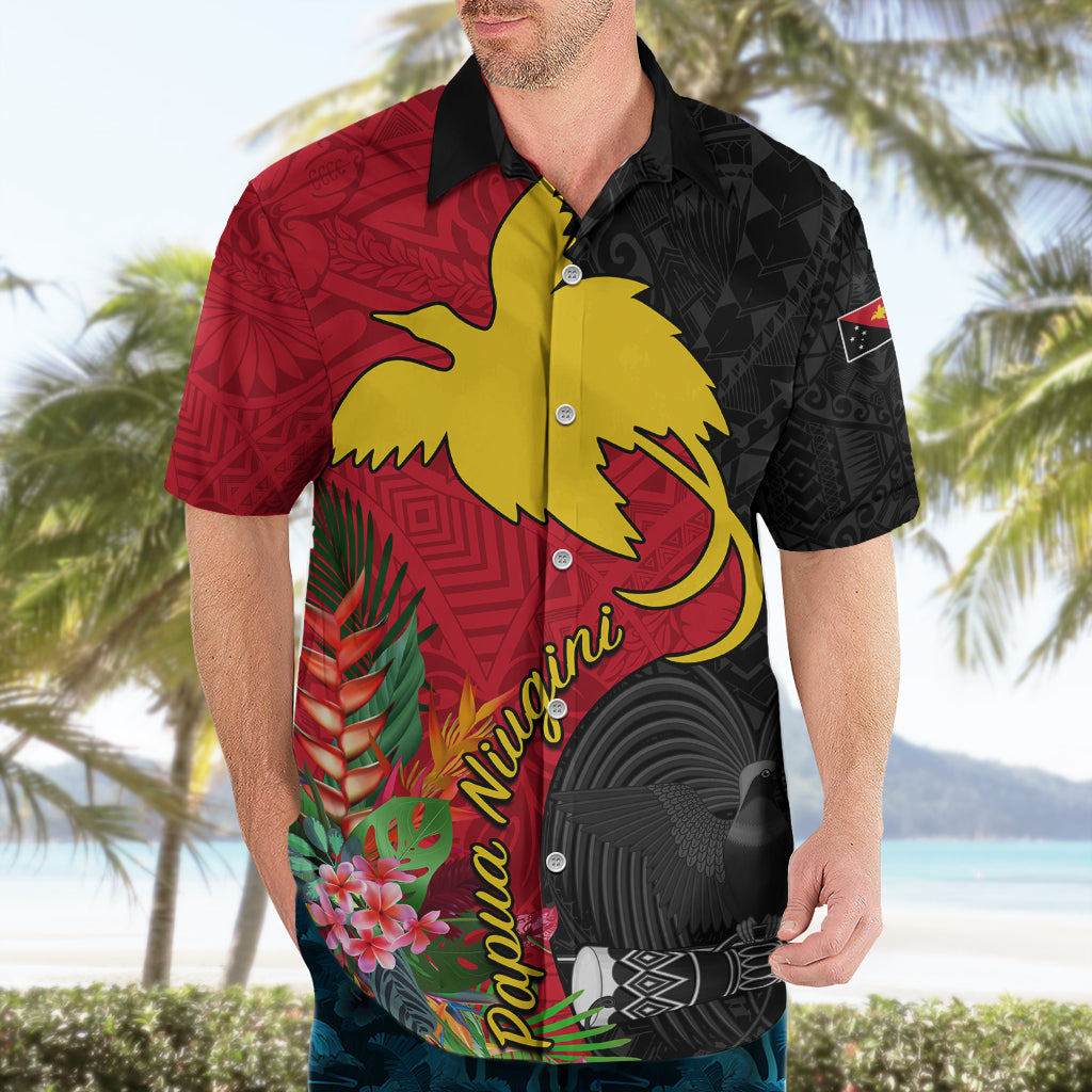 Custom Papua New Guinea Hawaiian Shirt Birds Of Paradise Mix Tropical Flower Polynesian Pattern LT03 - Polynesian Pride