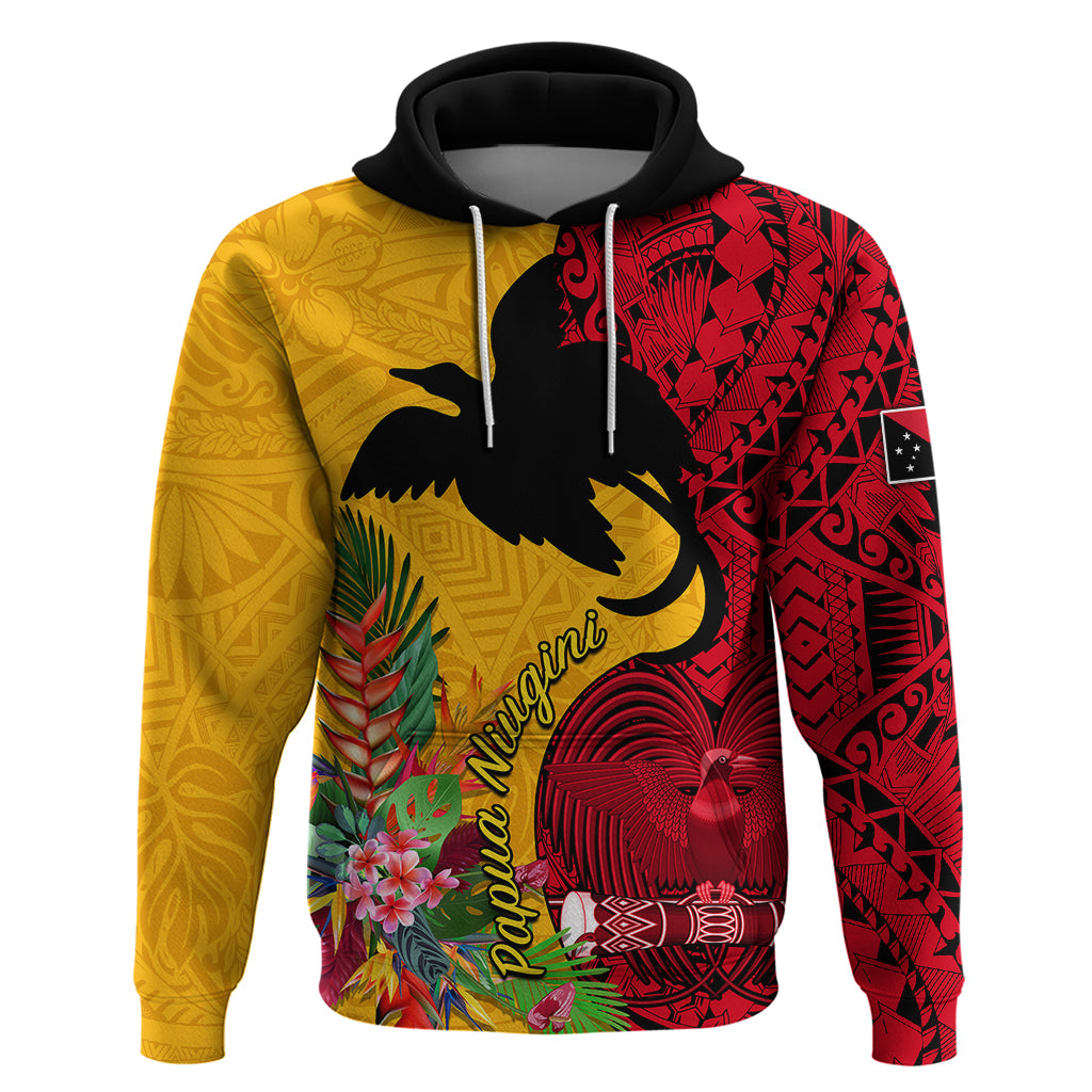 Papua New Guinea Hoodie Birds Of Paradise Mix Tropical Flower Polynesian Pattern LT03 Yellow - Polynesian Pride