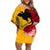 Papua New Guinea Off Shoulder Short Dress Birds Of Paradise Mix Tropical Flower Polynesian Pattern LT03 Women Yellow - Polynesian Pride