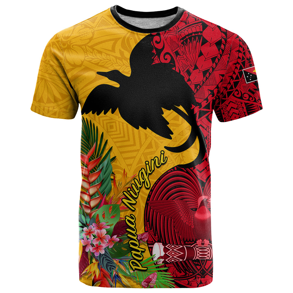Papua New Guinea T Shirt Birds Of Paradise Mix Tropical Flower Polynesian Pattern LT03 Yellow - Polynesian Pride