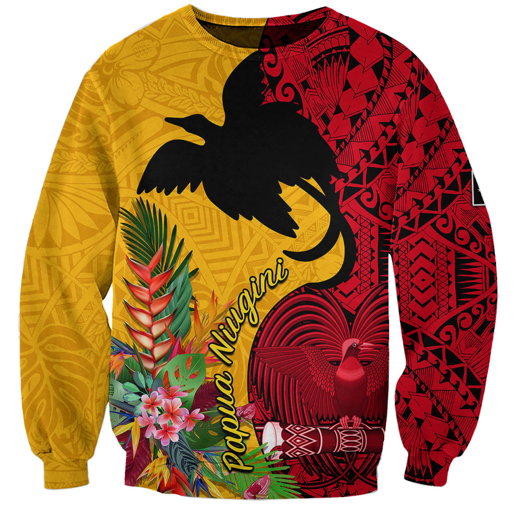 Custom Papua New Guinea Sweatshirt Birds Of Paradise Mix Tropical Flower Polynesian Pattern LT03 Unisex Yellow - Polynesian Pride