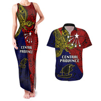 Papua New Guinea Central Province Couples Matching Tank Maxi Dress and Hawaiian Shirt PNG Birds Of Paradise Polynesian Arty Style LT03 Red - Polynesian Pride