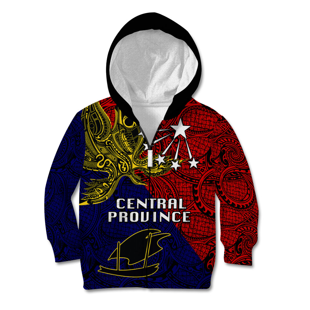 Papua New Guinea Central Province Kid Hoodie PNG Birds Of Paradise Polynesian Arty Style LT03 Zip Hoodie Red - Polynesian Pride
