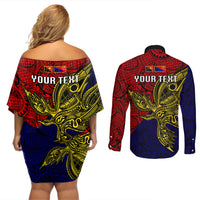 Custom Papua New Guinea Central Province Couples Matching Off Shoulder Short Dress and Long Sleeve Button Shirts PNG Birds Of Paradise Polynesian Arty Style LT03 - Polynesian Pride