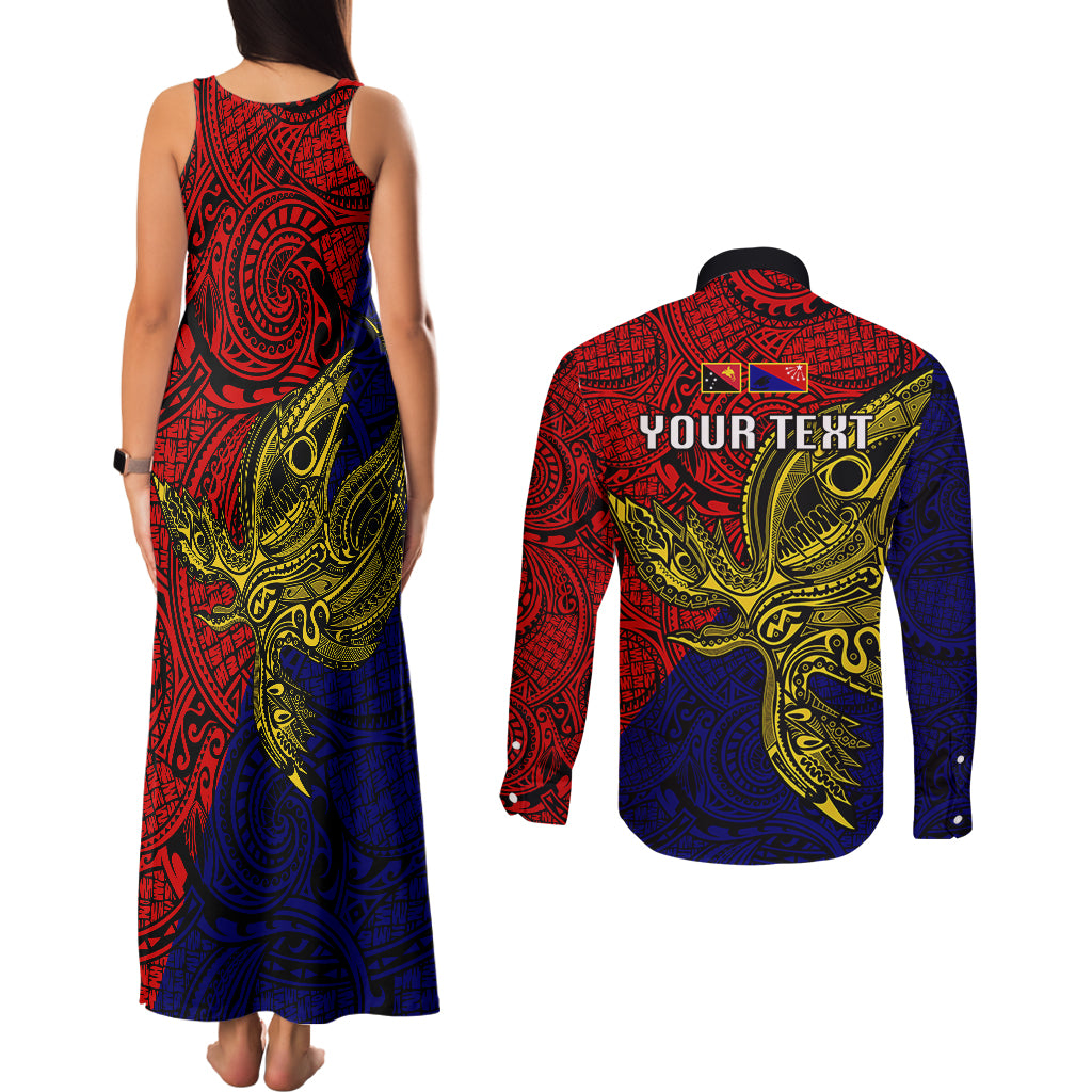 Custom Papua New Guinea Central Province Couples Matching Tank Maxi Dress and Long Sleeve Button Shirts PNG Birds Of Paradise Polynesian Arty Style LT03 - Polynesian Pride