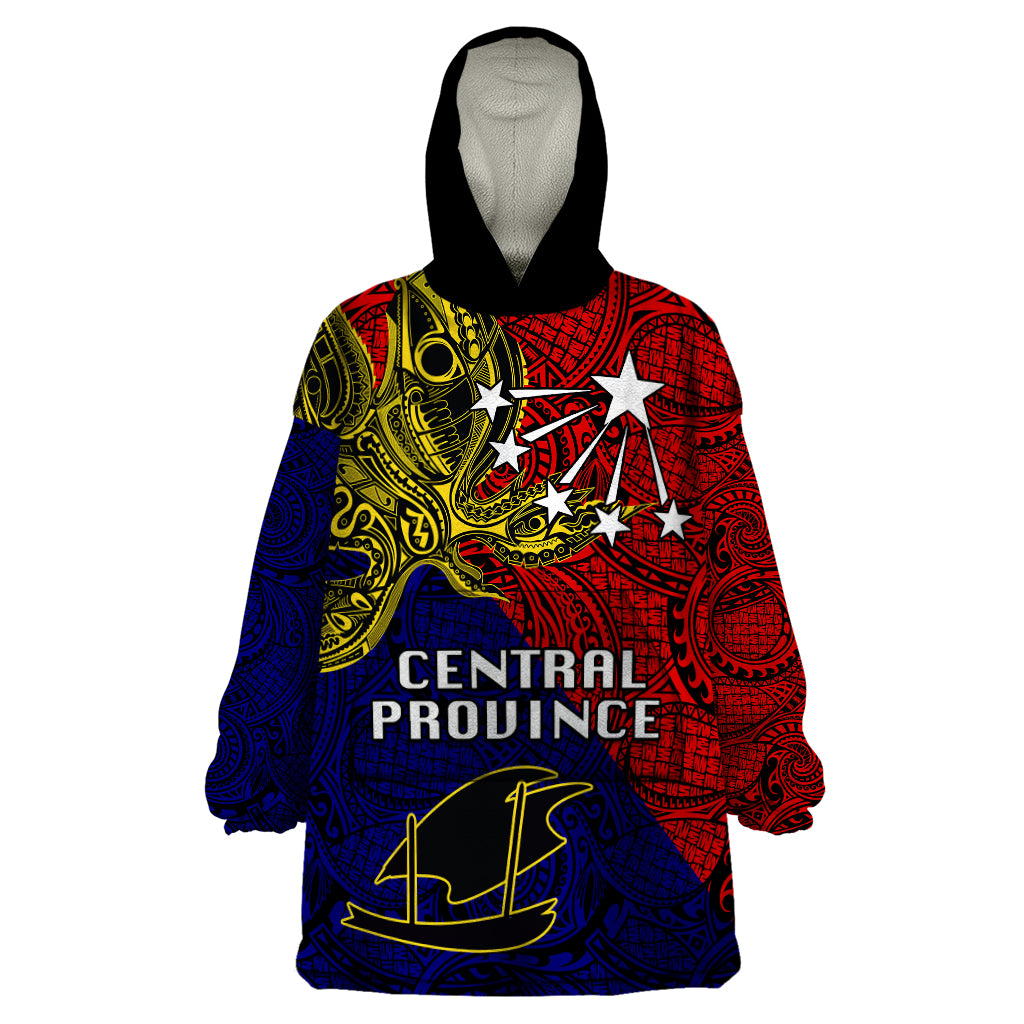 Custom Papua New Guinea Central Province Wearable Blanket Hoodie PNG Birds Of Paradise Polynesian Arty Style LT03 One Size Red - Polynesian Pride