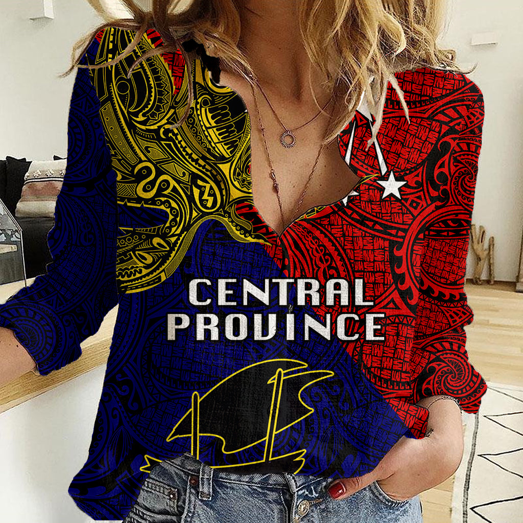 Custom Papua New Guinea Central Province Women Casual Shirt PNG Birds Of Paradise Polynesian Arty Style LT03 Female Red - Polynesian Pride