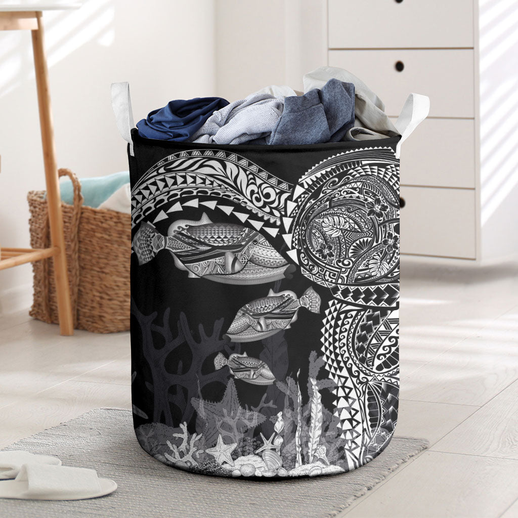 Hawaiian Reef Triggerfish Laundry Basket Polynesian Art with Tribal Humuhumunukunukuapua'a LT03 Black - Polynesian Pride