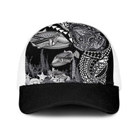 Hawaiian Reef Triggerfish Baseball Net Cap Polynesian Art with Tribal Humuhumunukunukuapua'a LT03 One Size White Black - Polynesian Pride