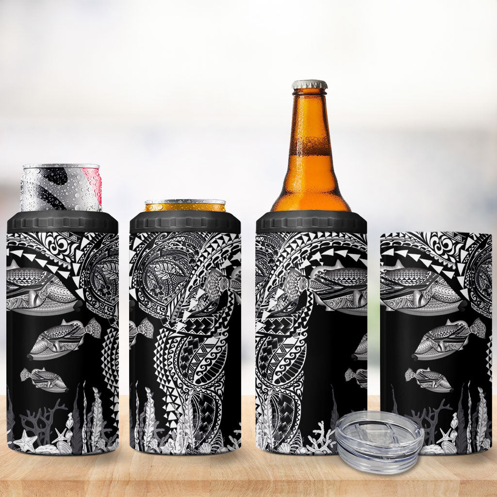 Hawaiian Reef Triggerfish 4 in 1 Can Cooler Tumbler Polynesian Art with Tribal Humuhumunukunukuapua'a LT03 - Polynesian Pride