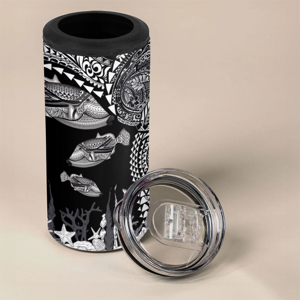 Hawaiian Reef Triggerfish 4 in 1 Can Cooler Tumbler Polynesian Art with Tribal Humuhumunukunukuapua'a LT03 - Polynesian Pride