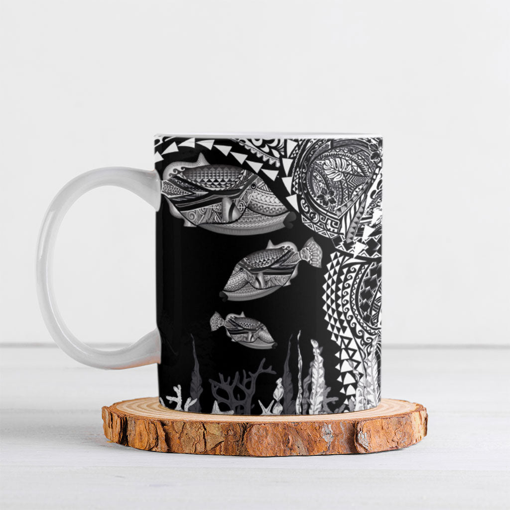Hawaiian Reef Triggerfish Ceramic Mug Polynesian Art with Tribal Humuhumunukunukuapua'a LT03 Black - Polynesian Pride
