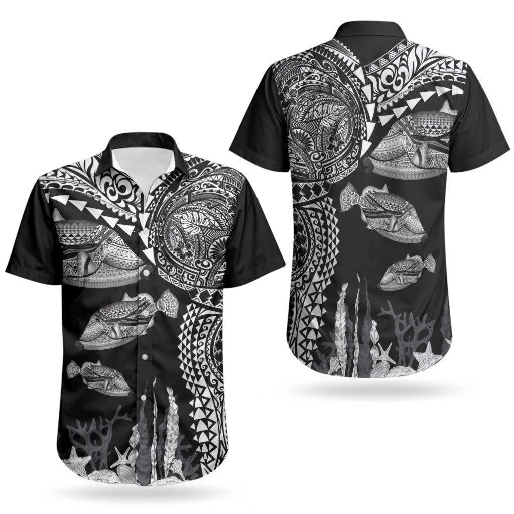 Hawaiian Reef Triggerfish Couples Matching Mermaid Dress and Hawaiian Shirt Polynesian Art with Tribal Humuhumunukunukuapua'a LT03 - Polynesian Pride