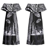 Hawaiian Reef Triggerfish Couples Matching Off Shoulder Maxi Dress and Long Sleeve Button Shirt Polynesian Art with Tribal Humuhumunukunukuapua'a LT03 - Polynesian Pride