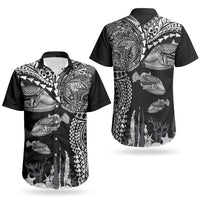 Hawaiian Reef Triggerfish Couples Matching Short Sleeve Bodycon Dress and Hawaiian Shirt Polynesian Art with Tribal Humuhumunukunukuapua'a LT03 - Polynesian Pride