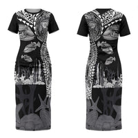 Hawaiian Reef Triggerfish Couples Matching Short Sleeve Bodycon Dress and Hawaiian Shirt Polynesian Art with Tribal Humuhumunukunukuapua'a LT03 - Polynesian Pride