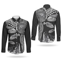 Hawaiian Reef Triggerfish Couples Matching Short Sleeve Bodycon Dress and Long Sleeve Button Shirt Polynesian Art with Tribal Humuhumunukunukuapua'a LT03 - Polynesian Pride