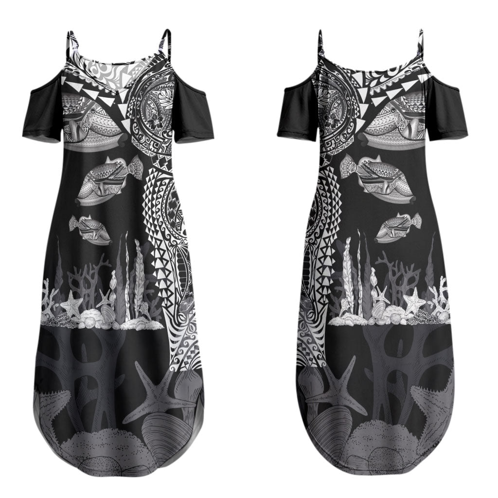 Hawaiian Reef Triggerfish Couples Matching Summer Maxi Dress and Hawaiian Shirt Polynesian Art with Tribal Humuhumunukunukuapua'a LT03 - Polynesian Pride