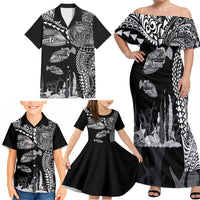 Hawaiian Reef Triggerfish Family Matching Off Shoulder Maxi Dress and Hawaiian Shirt Polynesian Art with Tribal Humuhumunukunukuapua'a LT03 - Polynesian Pride