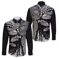 Hawaiian Reef Triggerfish Family Matching Short Sleeve Bodycon Dress and Hawaiian Shirt Polynesian Art with Tribal Humuhumunukunukuapua'a LT03 Dad's Shirt - Long Sleeve Black - Polynesian Pride