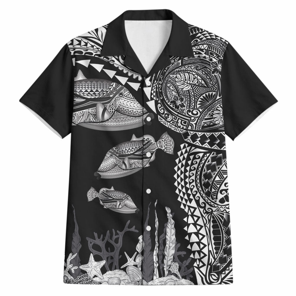 Hawaiian Reef Triggerfish Hawaiian Shirt Polynesian Art with Tribal Humuhumunukunukuapua'a LT03 Black - Polynesian Pride