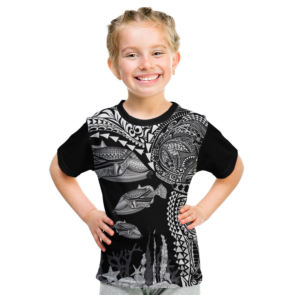 Hawaiian Reef Triggerfish Kid T Shirt Polynesian Art with Tribal Humuhumunukunukuapua'a LT03 Black - Polynesian Pride