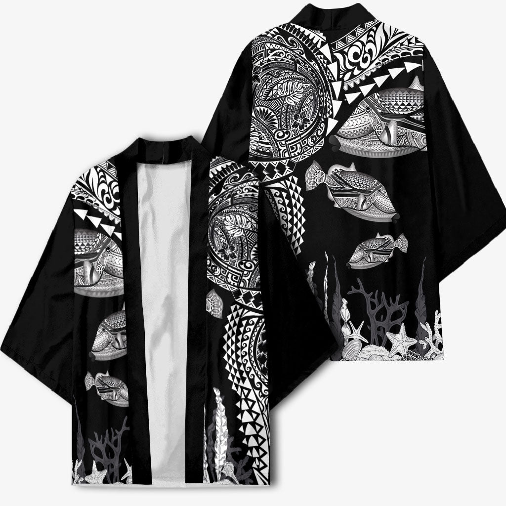 Hawaiian Reef Triggerfish Kimono Polynesian Art with Tribal Humuhumunukunukuapua'a LT03 - Polynesian Pride