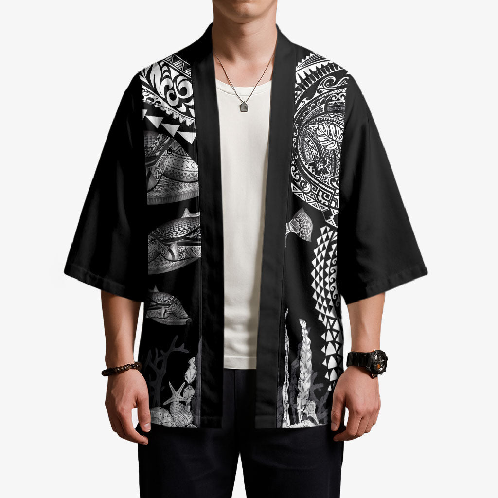 Hawaiian Reef Triggerfish Kimono Polynesian Art with Tribal Humuhumunukunukuapua'a LT03 - Polynesian Pride