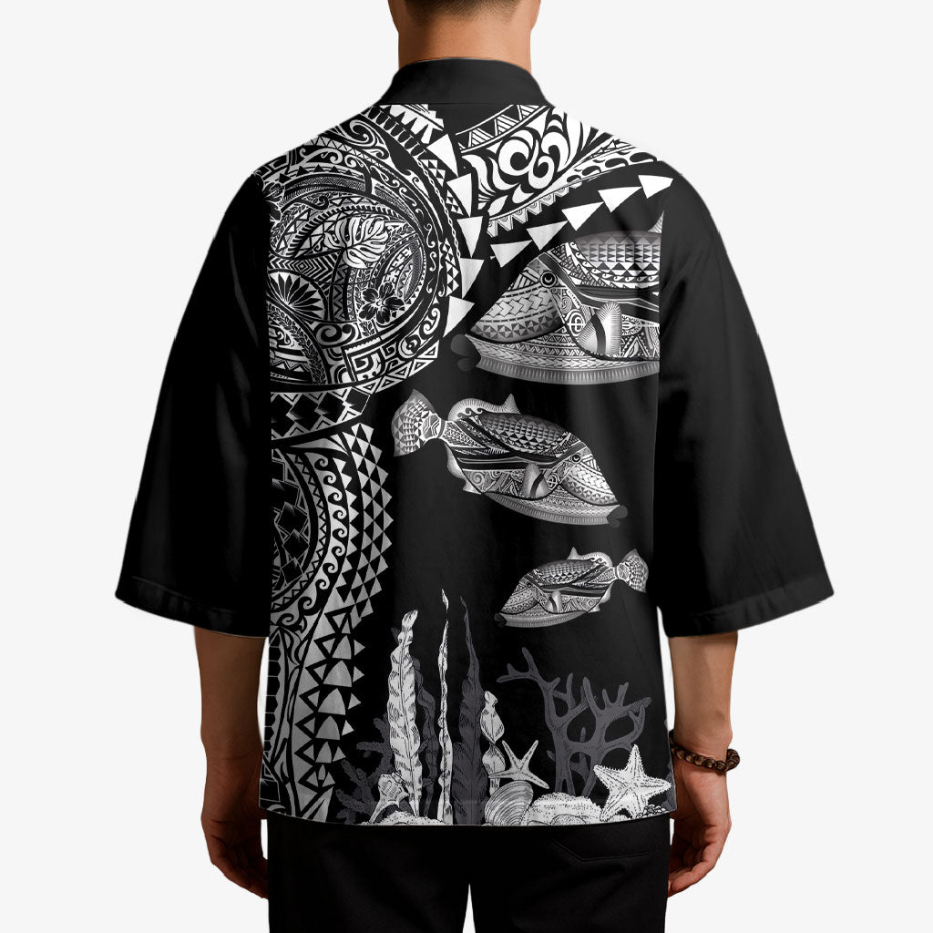 Hawaiian Reef Triggerfish Kimono Polynesian Art with Tribal Humuhumunukunukuapua'a LT03 - Polynesian Pride
