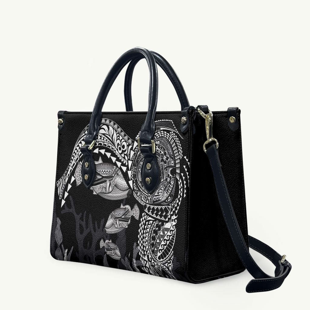 Hawaiian Reef Triggerfish Leather Bag Polynesian Art with Tribal Humuhumunukunukuapua'a LT03 Black - Polynesian Pride