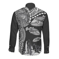 Hawaiian Reef Triggerfish Long Sleeve Button Shirt Polynesian Art with Tribal Humuhumunukunukuapua'a LT03 - Polynesian Pride