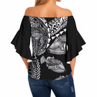 Hawaiian Reef Triggerfish Off Shoulder Wrap Waist Top Polynesian Art with Tribal Humuhumunukunukuapua'a LT03 - Polynesian Pride