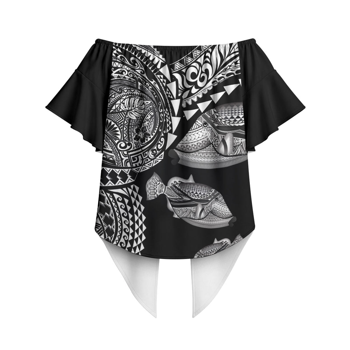 Hawaiian Reef Triggerfish Off Shoulder Wrap Waist Top Polynesian Art with Tribal Humuhumunukunukuapua'a LT03 - Polynesian Pride