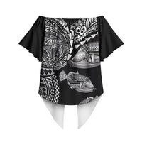 Hawaiian Reef Triggerfish Off Shoulder Wrap Waist Top Polynesian Art with Tribal Humuhumunukunukuapua'a LT03 - Polynesian Pride