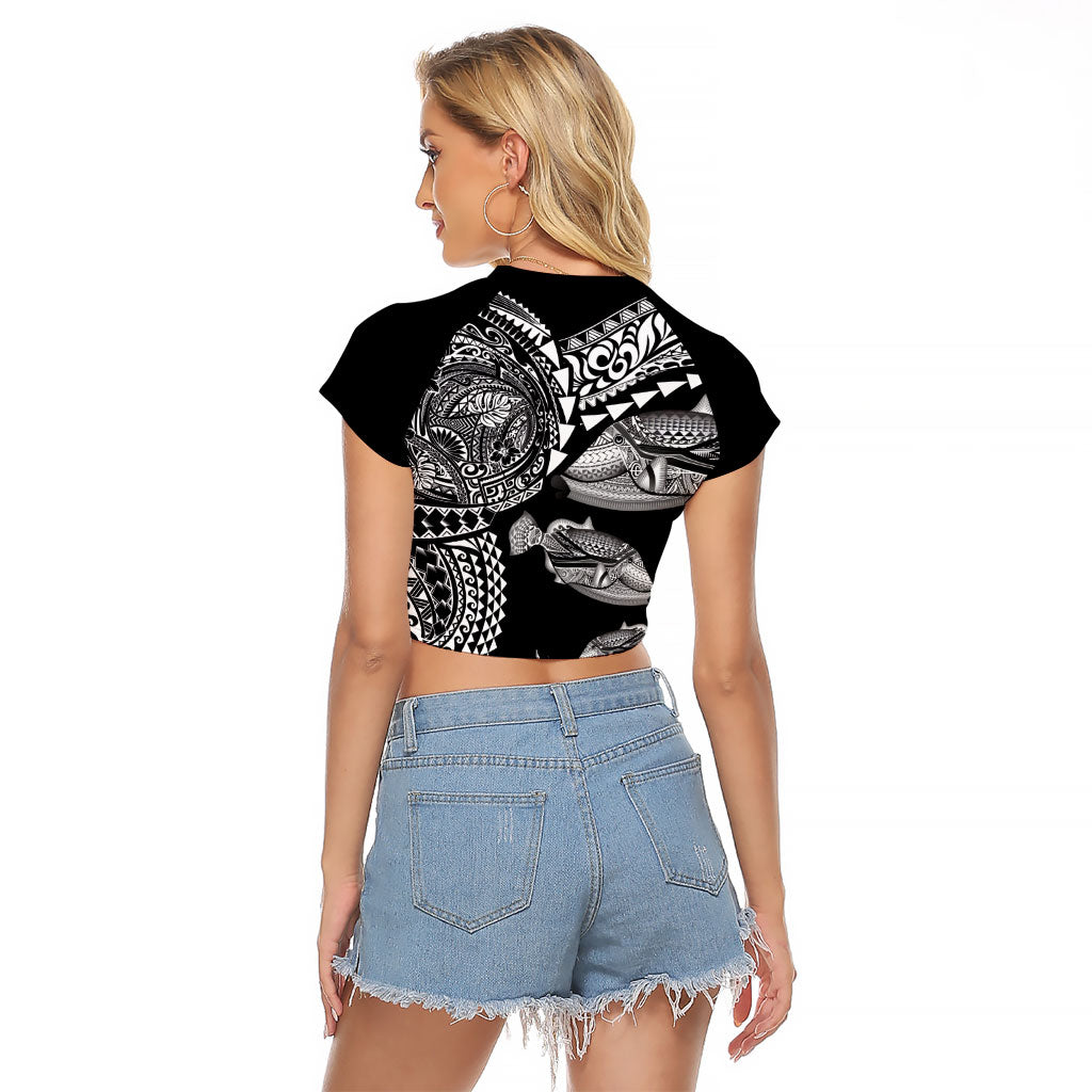 Hawaiian Reef Triggerfish Raglan Cropped T Shirt Polynesian Art with Tribal Humuhumunukunukuapua'a LT03 - Polynesian Pride