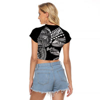 Hawaiian Reef Triggerfish Raglan Cropped T Shirt Polynesian Art with Tribal Humuhumunukunukuapua'a LT03 - Polynesian Pride