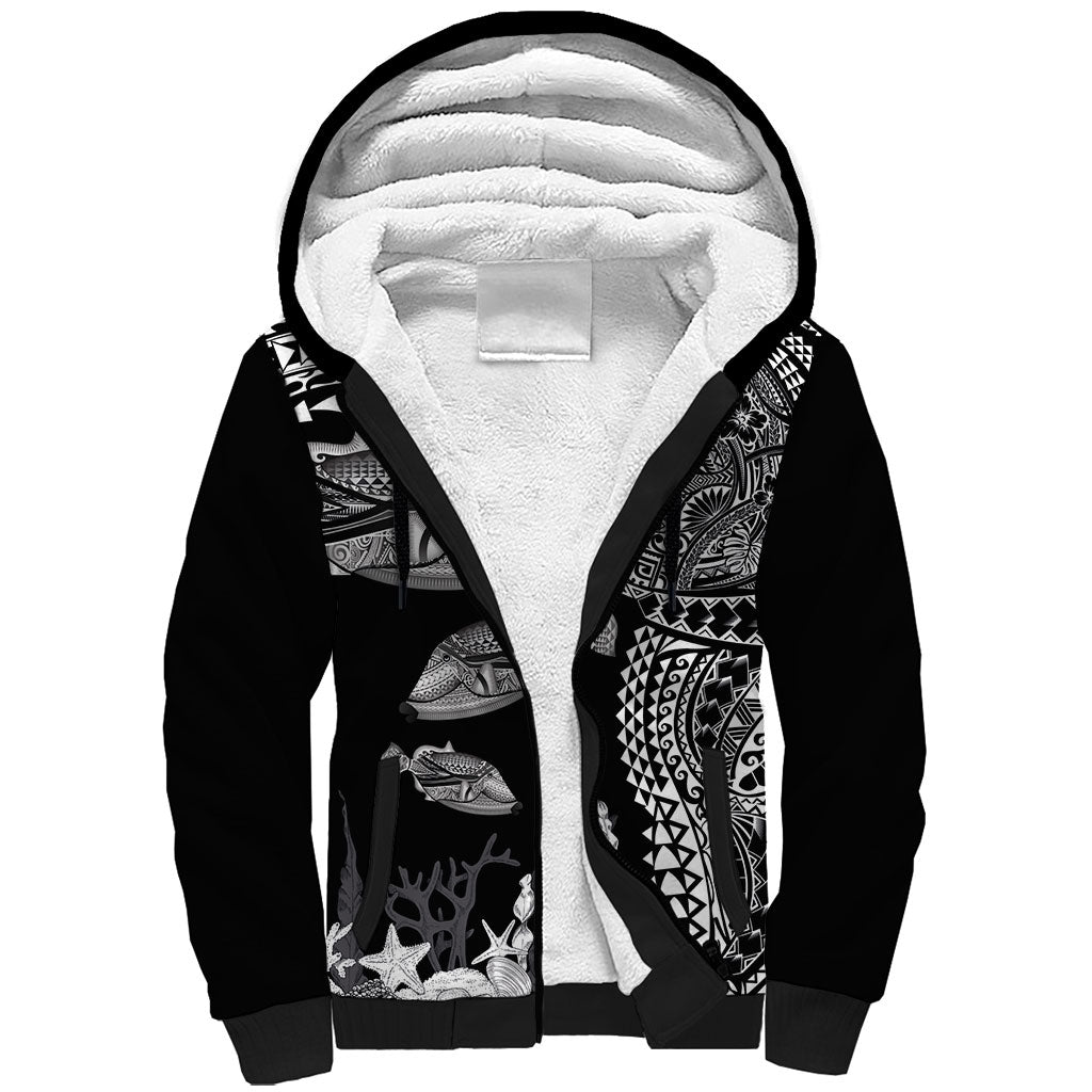 Hawaiian Reef Triggerfish Sherpa Hoodie Polynesian Art with Tribal Humuhumunukunukuapua'a LT03 Unisex Black - Polynesian Pride