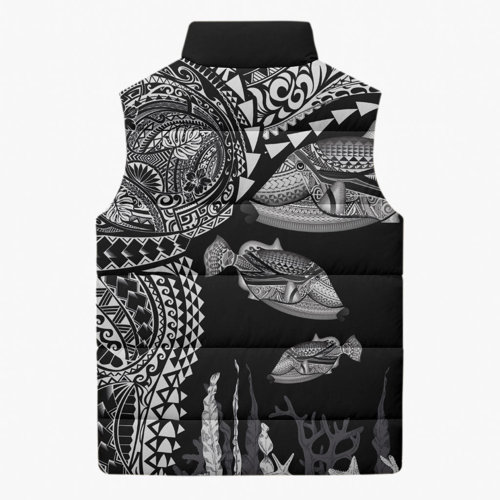 Hawaiian Reef Triggerfish Sleeveless Puffer Jacket Polynesian Art with Tribal Humuhumunukunukuapua'a LT03 - Polynesian Pride
