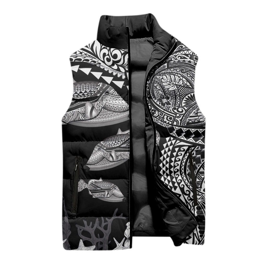 Hawaiian Reef Triggerfish Sleeveless Puffer Jacket Polynesian Art with Tribal Humuhumunukunukuapua'a LT03 - Polynesian Pride