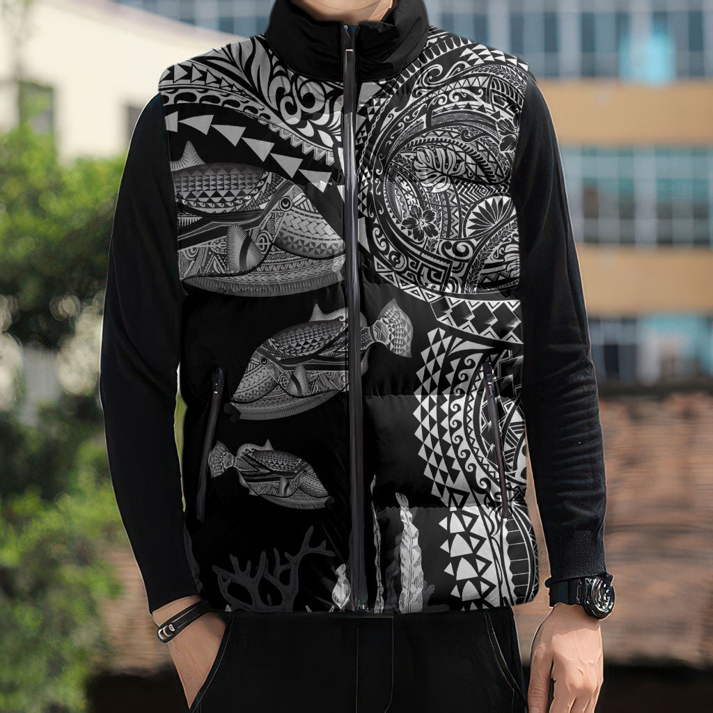 Hawaiian Reef Triggerfish Sleeveless Puffer Jacket Polynesian Art with Tribal Humuhumunukunukuapua'a LT03 - Polynesian Pride