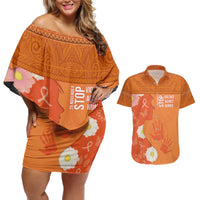 International Day for the Elimination of Violence Against Women Couples Matching Off Shoulder Short Dress and Hawaiian Shirt Polynesian Pattern LT03 Orange - Polynesian Pride