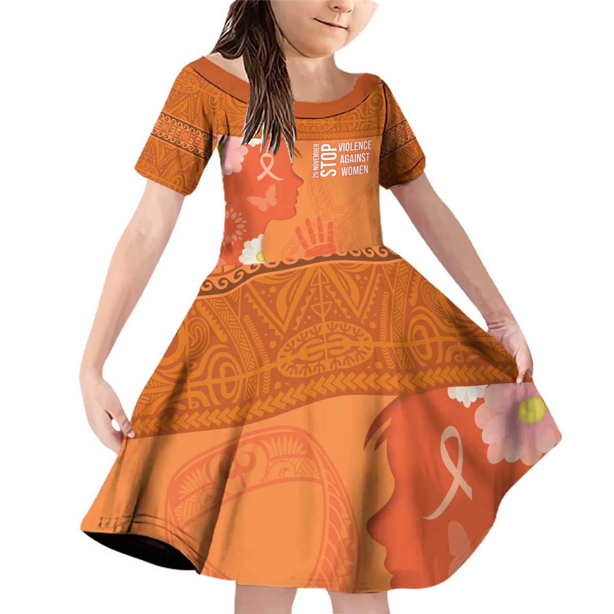 International Day for the Elimination of Violence Against Women Family Matching Off Shoulder Short Dress and Hawaiian Shirt Polynesian Pattern