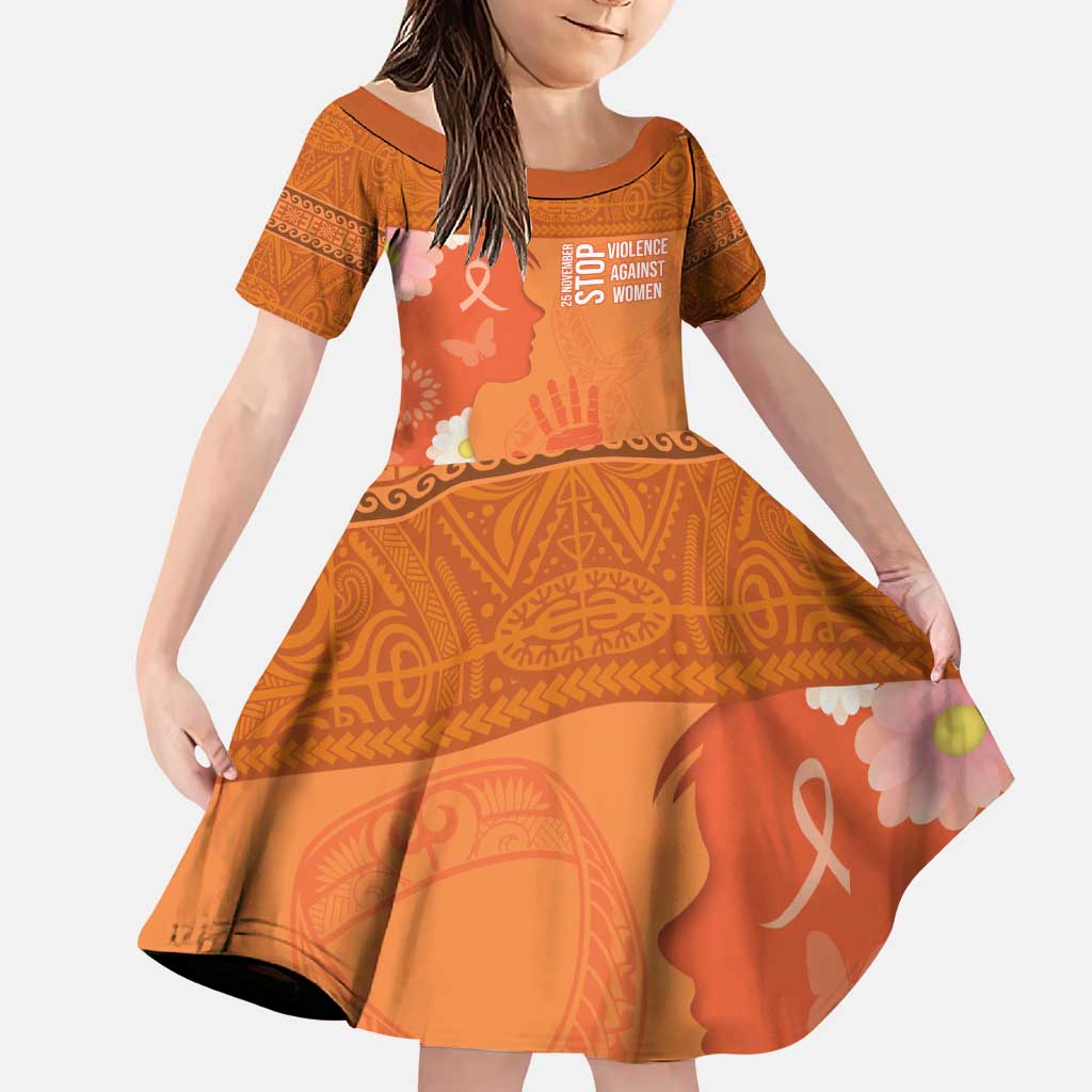 International Day for the Elimination of Violence Against Women Family Matching Puletasi and Hawaiian Shirt Polynesian Pattern LT03 Daughter's Dress Orange - Polynesian Pride