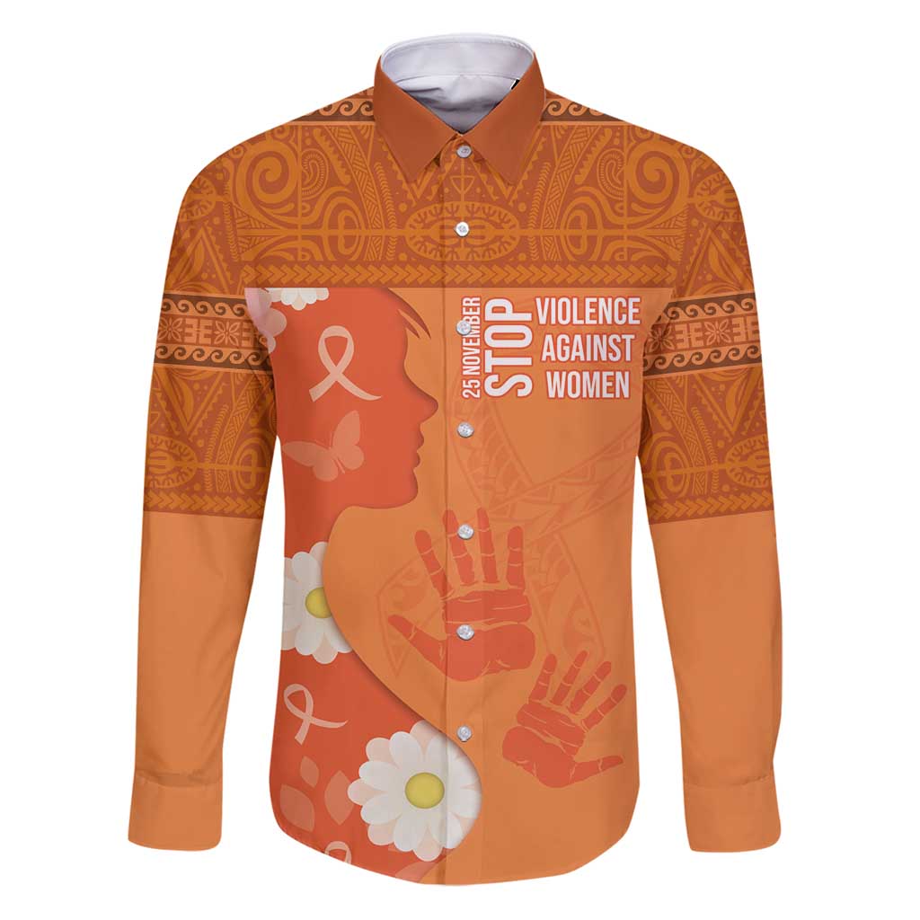 International Day for the Elimination of Violence Against Women Family Matching Puletasi and Hawaiian Shirt Polynesian Pattern LT03 Dad's Shirt - Long Sleeve Orange - Polynesian Pride