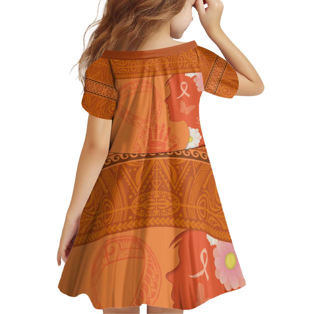 International Day for the Elimination of Violence Against Women Kid Short Sleeve Dress Polynesian Pattern