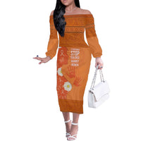 International Day for the Elimination of Violence Against Women Off The Shoulder Long Sleeve Dress Polynesian Pattern